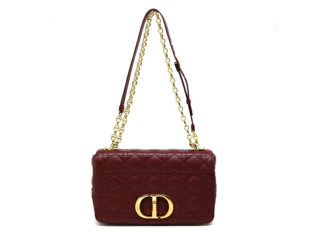 Christian Dior Caro Bag Shoulder Chain Bordeaux Purple Brown Calfskin